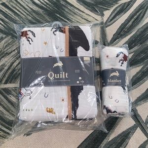 Matching muslin swaddle and quilt horse western theme nwt